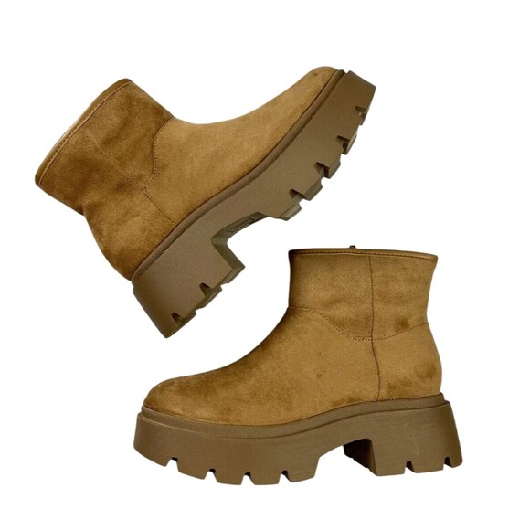 Nobo Chunky Fleece Lined Lug Sole Ankle Boots  Size 9  Cognac Y2K Inspired - Picture 2 of 10